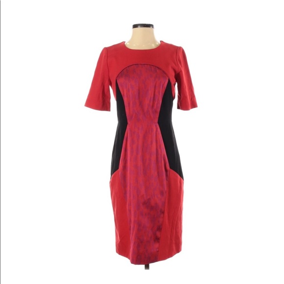 0358 Best Dress Alert! Must-Have Etcetera Red Color Block Midi Dress - Sz 2 - Picture 1 of 5